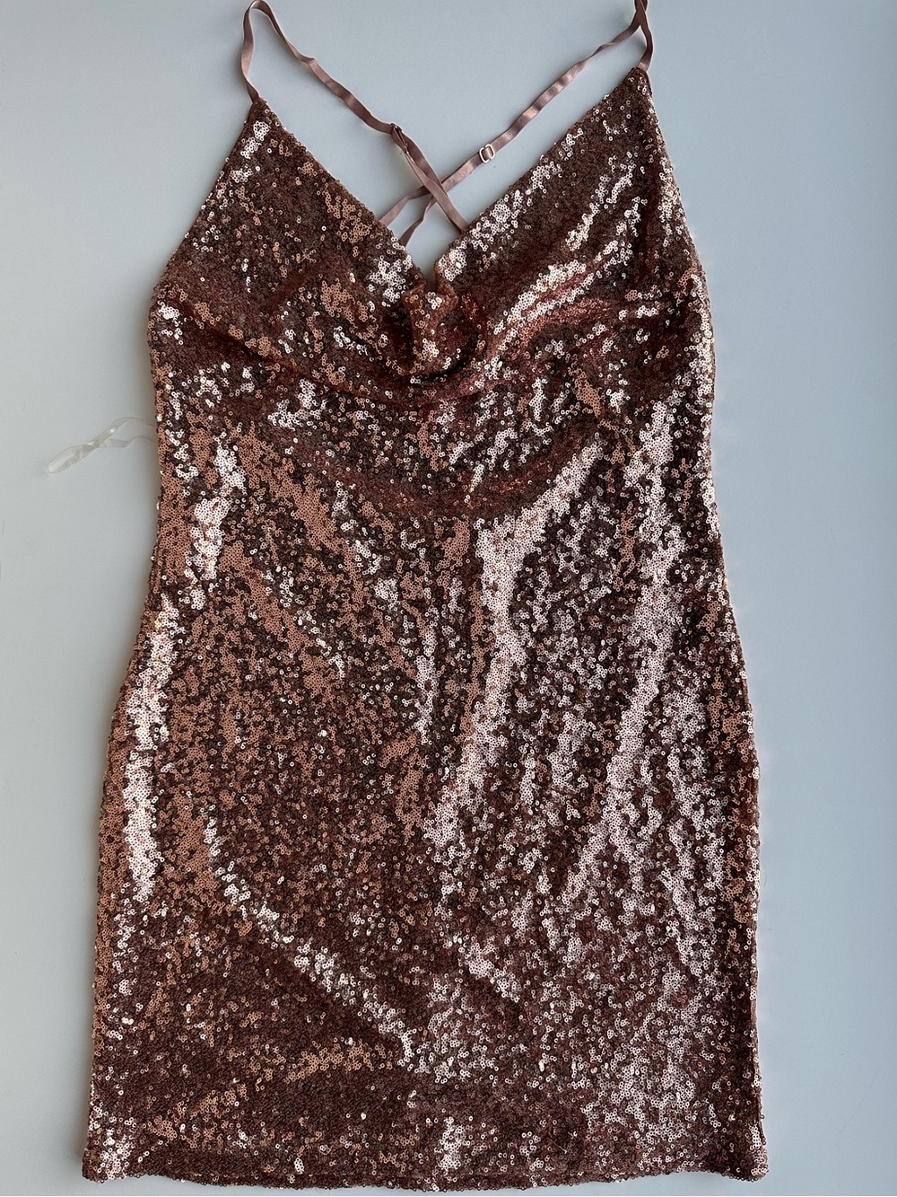 Fashion Nova Dress Size 2X Rose Gold Sequin Mini Dress NWT